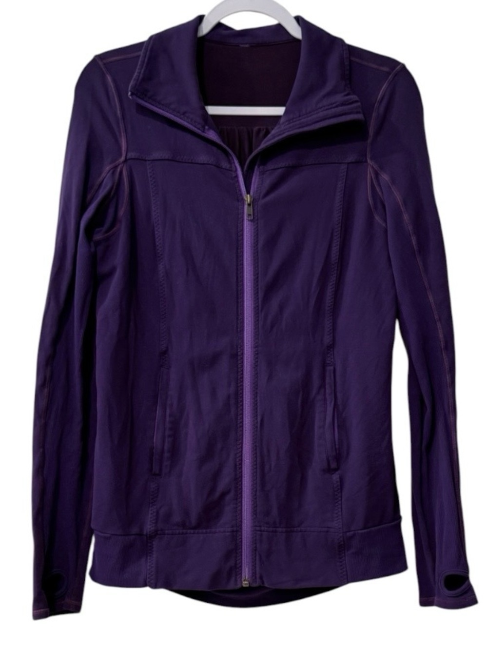 Lululemon Tadasana long sleeve purple jacket with breathable mesh on the back
